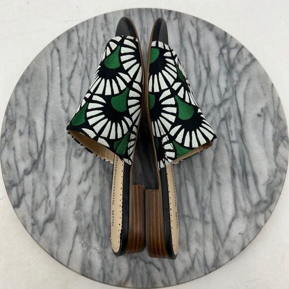 Soft Surroundings Womens 8 Slides Green Black Floral Open Toe Low Block Heel - Picture 7 of 12